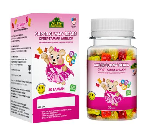 Alfa Vitamins Супер Гамми Мишки для девочек, капсулы, для детей с 4 лет, 30 шт.