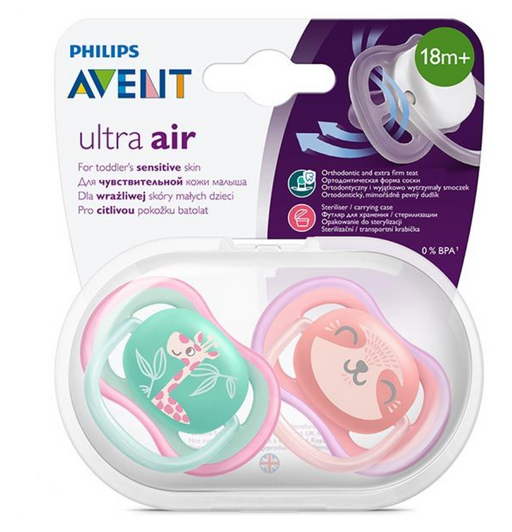 Соски-пустышки Philips Avent Ultra Air, SCF349/12, для детей с 18 месяцев, соска-пустышка, силиконовая с футляром, 2 шт.