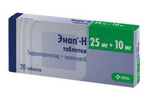 Энап-Н, 10 мг+25 мг, таблетки, 20 шт.