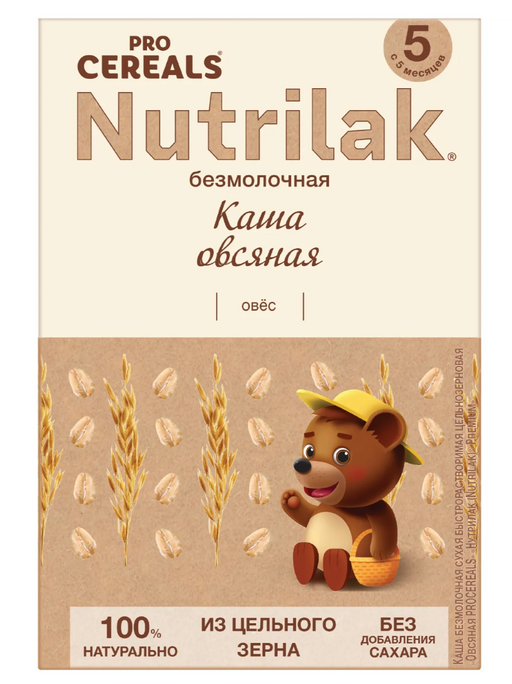 Nutrilak Premium Procereals Каша Овсяная цельнозерновая, для детей с 5 месяцев, каша детская безмолочная, 200 г, 1 шт.